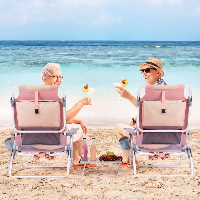 Set di sedie da spiaggia reclinabili e tavolino da campeggio a scomparsa Costway, colore rosa