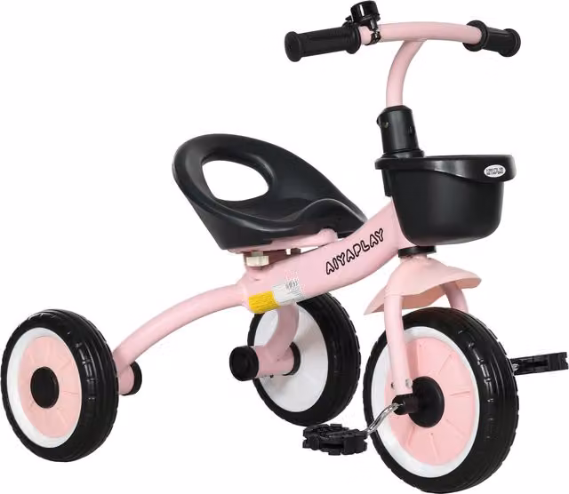 AIYAPLAY Triciclo per Bambini con Seduta Regolabile e Campanello, Rosa, L/P/H: 70.5 x 50 x 58 cm