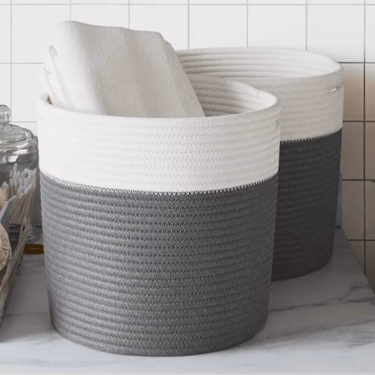 Set di 2 cestini portaoggetti vidaXL in tessuto con maniglie, multicolore, Ø 28 x 28 cm
