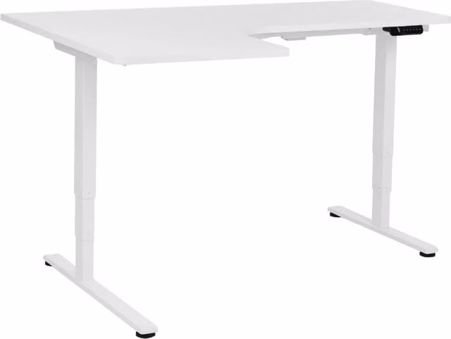 Scrivania elettrica regolabile in altezza BELIANI con piano bianco opaco in MDF e struttura in metallo stile moderno