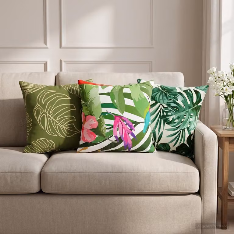 Set di 6 federe vidaXL HEERLEN con design floreale verde, poliestere, 35 x 35 cm
