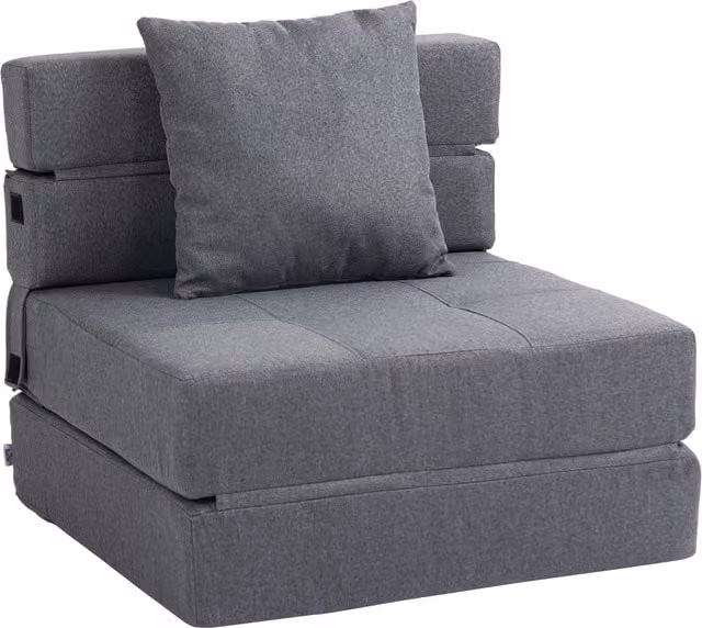 Poltrona Letto Moderno 2 in 1 HOMCOM Pieghevole con Seduta Morbida e Cuscino, Grigio, L: 70 cm, P: 70 cm, H: 61 cm
