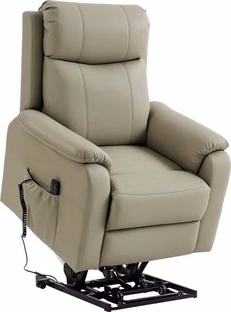 Poltrona Elettrica Alzapersona e Reclinabile HOMCOM in Pelle Finta Traspirante con 2 Motori, Telecomando, Poggiapiedi e Tasche Laterali, Colore Beige
