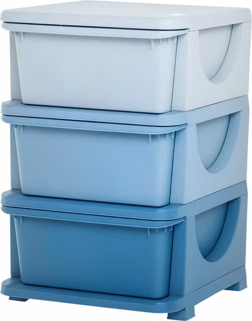 Cassettiera per cameretta HOMCOM in plastica blu con 3 cassetti, L 37 cm x P 37 cm x H 56,5 cm