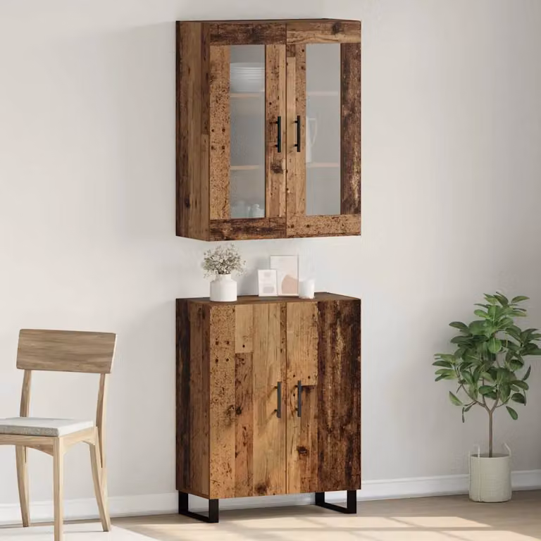 Set di 2 credenze vidaXL in legno vecchio marrone per soggiorno e sala da pranzo L/P/H: 69,5 x 34 x 180 cm