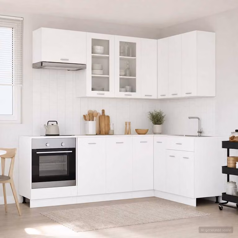 Unità cucina moderna vidaXL LYON composta da 8 pezzi in bianco con ante in vetro e ripiani interni in MDF