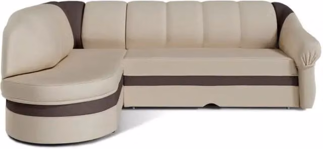 Divano angolare sinistro convertibile BENANA MEUBLORAMA con contenitore, colore beige e marrone, L: 250 cm