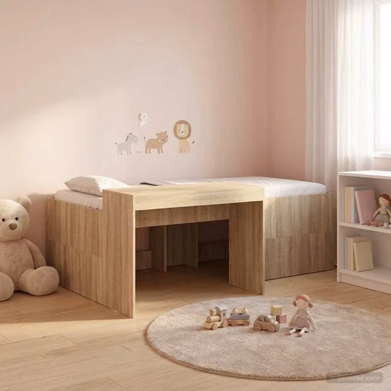 Letto alto per bambini con scrivania vidaXL in legno color Rovere Sonoma, L/P: 90 x 200 cm