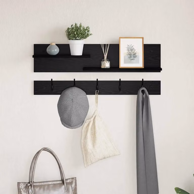 vidaXL Appendiabiti a muro minimalista in legno nero L: 90 cm, P: 15 cm, H: 36 cm