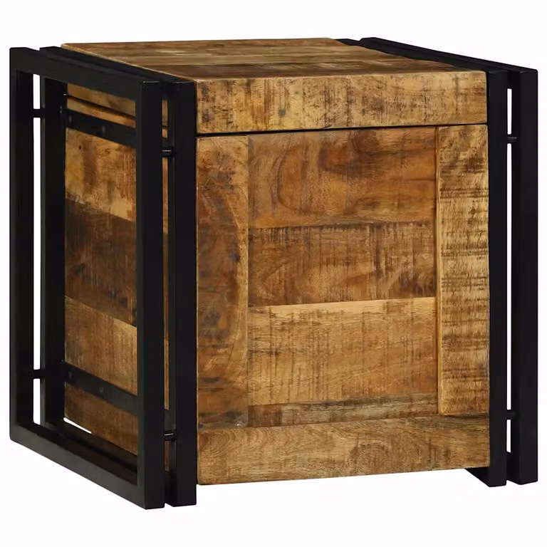 vidaXL Scatola di Stoccaggio in Legno di Mango e Metallo, Stile Rustico, Marrone e Nero, L/P/H: 40 x 40 x 40 cm