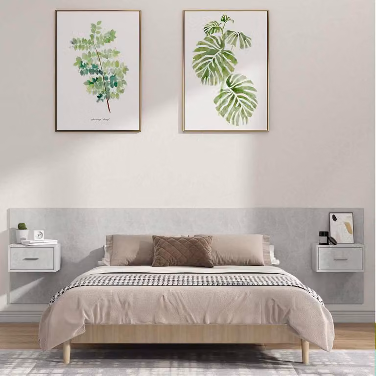 vidaXL Testiera Letto con Comodini Integrati in Legno Multistrato Grigio Cemento