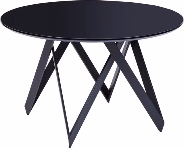 Tavolo da cucina rotondo moderno BELIANI con piano lucido in MDF e gambe in metallo nero, diametro 120 cm, 4 posti