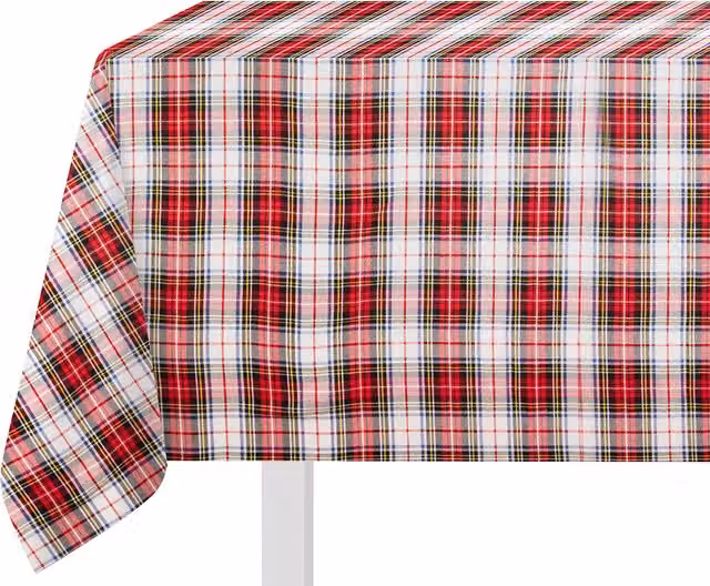 Tovaglia natalizia KASANOVA in cotone con motivo tartan a quadri bianco e rosso, L: 140 cm, P: 320 cm