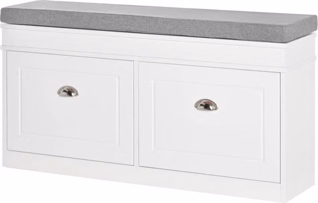 Scarpiera Minimal con 2 Cassetti e Ripiani Regolabili Bianco L: 104 cm, P: 24 cm, H: 55 cm