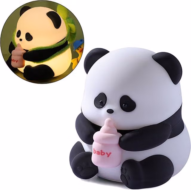 Lampada LED Panda in silicone bianco con funzione dimmable e timer per la cameretta dei bambini