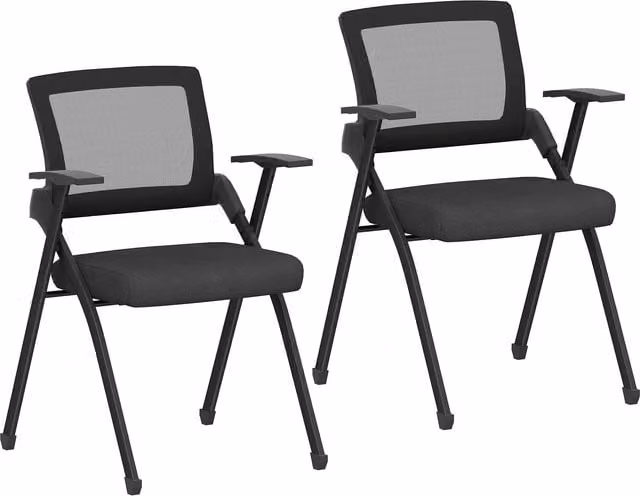 Set di 2 sedie pieghevoli HOMCOM con schienale curvo e braccioli in tessuto effetto lino e acciaio, Nero, L 61 x P 56 x H 84 cm