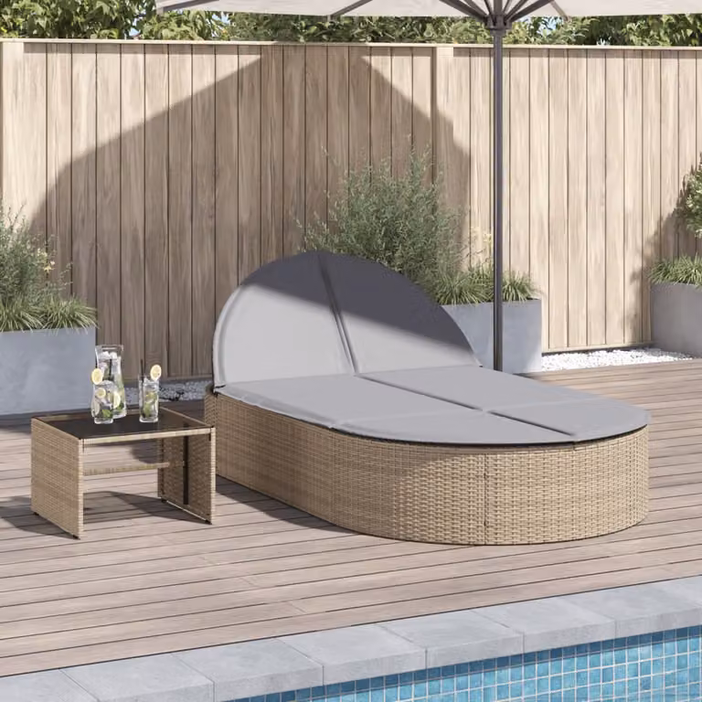 Lettino prendisole vidaXL in polyrattan beige con cuscini impermeabili e poggiatesta regolabile