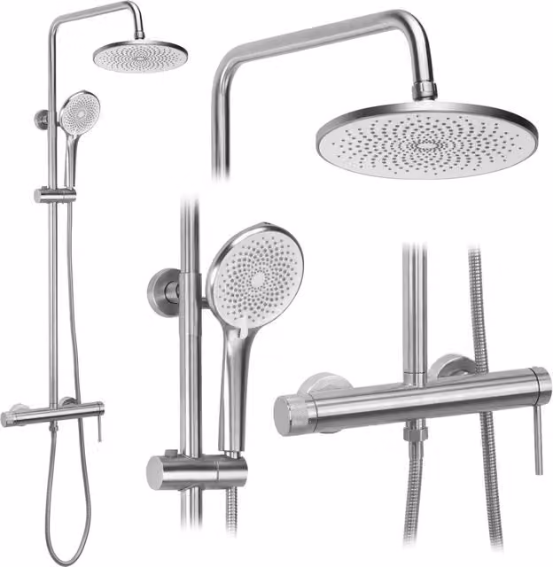 Set Doccia Rea Foss Clif con Colonna Rigida e Doccino in Nichel Spazzolato