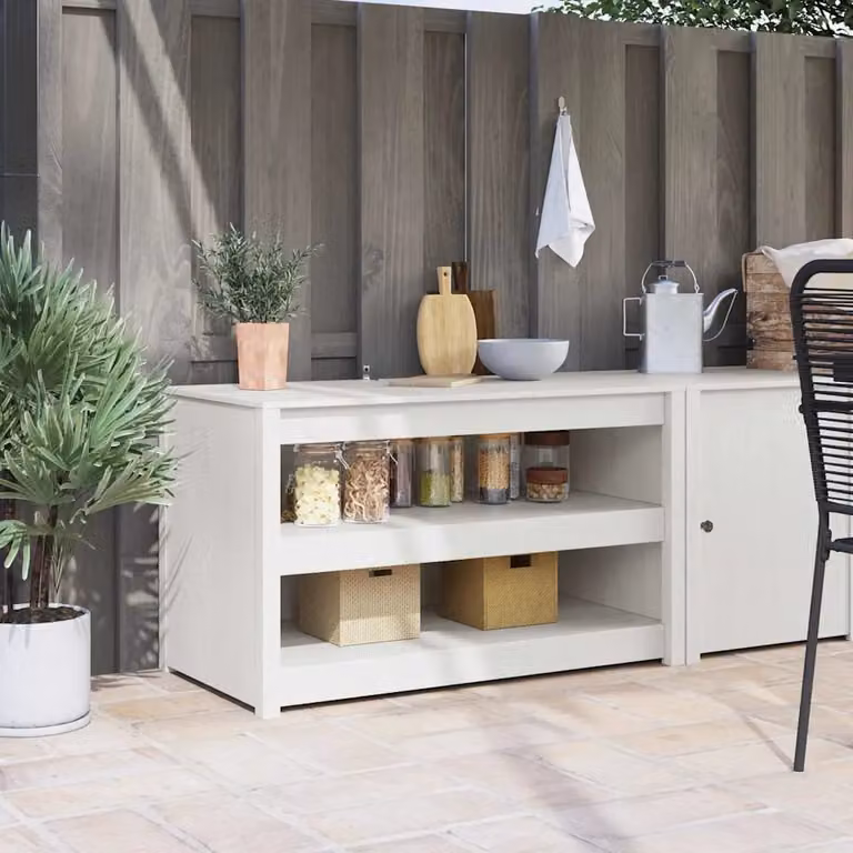 Mobile da cucina moderno vidaXL in pino massello bianco L 106 x P 55 x H 64 cm