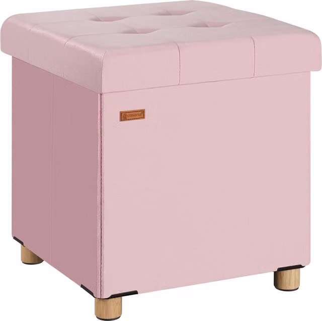 Sgabello in velluto rosa Casaria con struttura in legno L: 42 cm, P: 38 cm, H: 38 cm