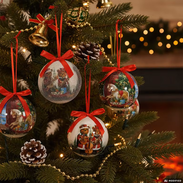 Set di 14 palline di Natale multicolore VESTIAMO CASA con decorazioni animali, diametro: 7,5 cm