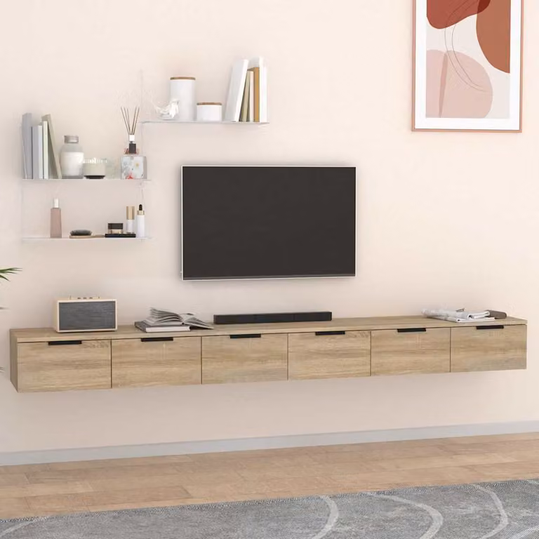Set di 2 mobili da muro vidaXL in legno multistrato e MDF, colore Rovere Sonoma, L 102 cm x P 30 cm x H 20 cm