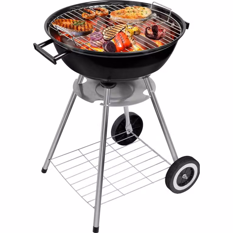 Barbecue tondo a carbone GUSTO CASA con coperchio e ruote, colore nero e finiture cromate, H 86 cm x Diametro 47 cm