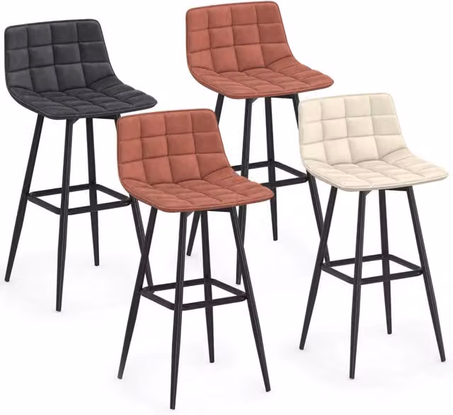 Set di 4 sgabelli da bar MADY IDMarket in velluto con struttura in metallo, colori grigio scuro, terracotta (x2) e beige