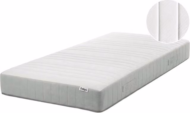 Materasso rigido a molle insacchettate BELIANI bianco con rivestimento sfoderabile e 7 zone di supporto L: 90 cm, P: 200 cm, H: 20 cm