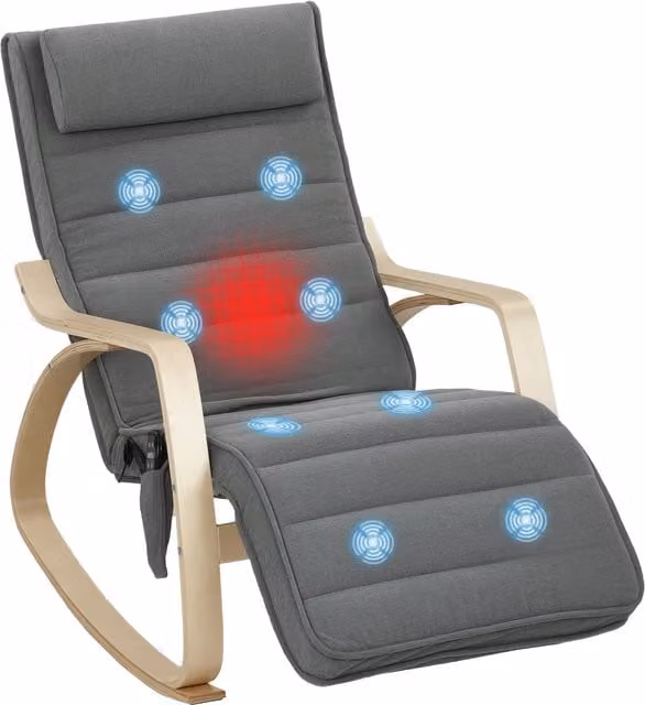 Poltrona Dondolo HOMCOM con Funzione Massaggio e Riscaldamento Lombare, Rivestimento in Tessuto Grigio