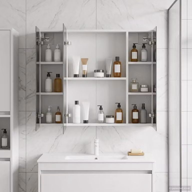 vidaXL Mobiletto per specchio da bagno moderno in legno bianco, L 80 x P 14,5 x H 70 cm
