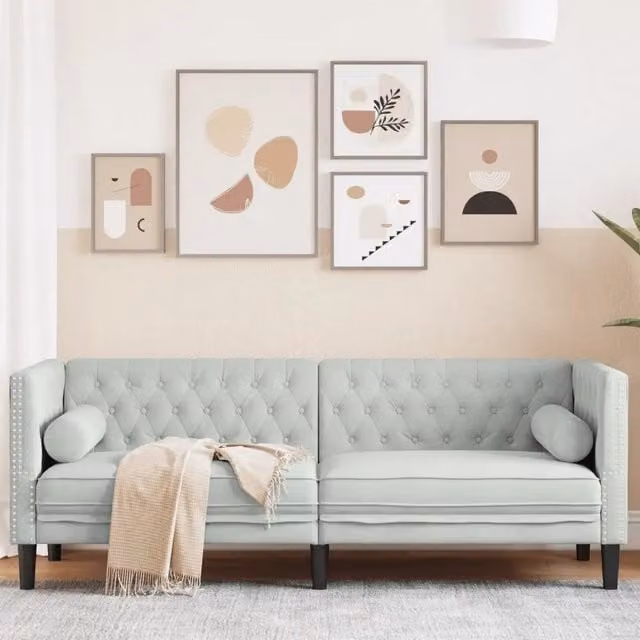 Divano Chesterfield a 3 posti vidaXL in velluto grigio con cuscini inclusi L: 194 cm, P: 74,5 cm, H: 70,5 cm