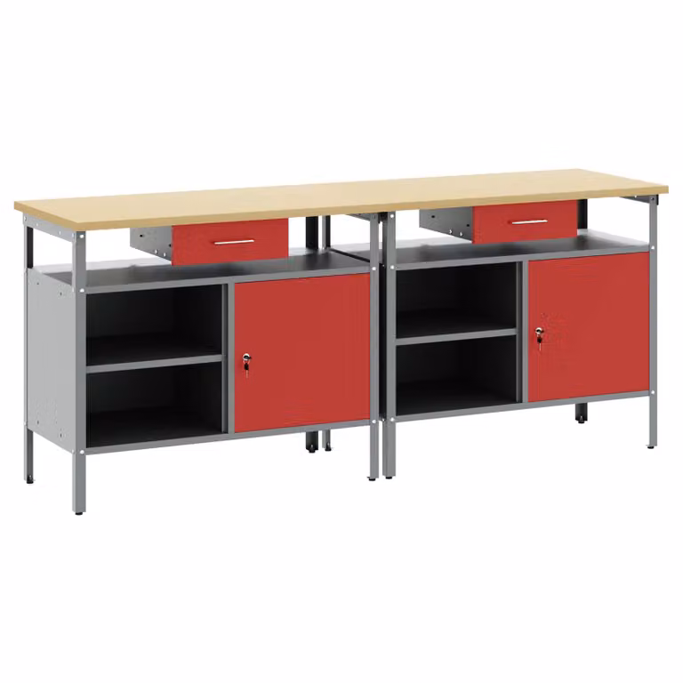 Set di 2 banchi da lavoro regolabili in altezza vidaXL in acciaio rosso