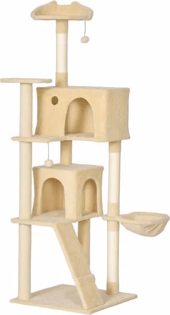Tiragraffi per Gatti PawHut con Amaca, Cuccie, Piattaforme e Scala in Sisal, Beige, Altezza: 180 cm
