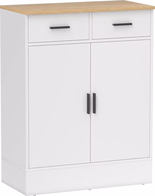 Sideboard HOMCOM con 2 cassetti e ripiano regolabile, ideale per cucina, soggiorno o ingresso, finitura legno naturale e bianco