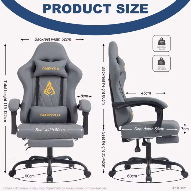 Sedia da Gaming ANDYOU Ergonomica in Similpelle PU Grigio con Poggiapiedi e Riposagola per Ufficio e Casa