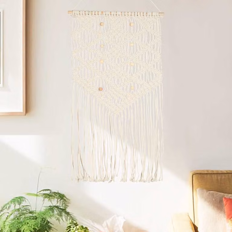 Decorazione da Parete in Macramè vidaXL in Stile Boho, Colore Bianco e Beige, L 40 cm x H 80 cm
