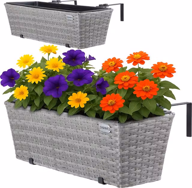 Set di 2 fioriere da balcone Casaria® in polyrattan grigio, L: 60 cm, P: 20 cm, H: 19 cm