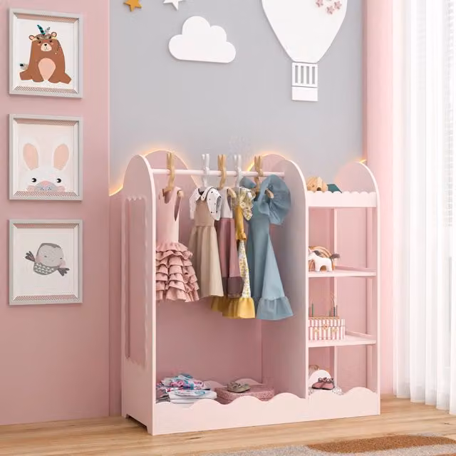 Organizzatore Guardaroba Vestnes en.casa per Cameretta con Ripiani e Specchio, Colore Rosa, L: 100 cm, H: 94 cm, P: 38 cm
