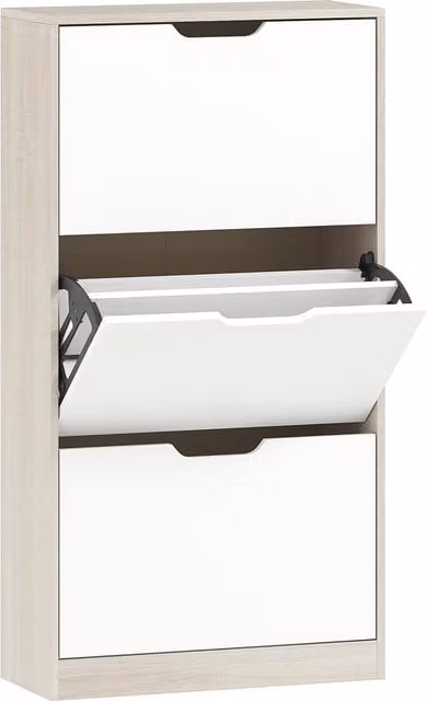 Scarpiera Slim HOMCOM con 3 Cassetti per 18 Paia di Scarpe, Colore Legno e Bianco, L: 62.5 cm, P: 26 cm, H: 117.5 cm