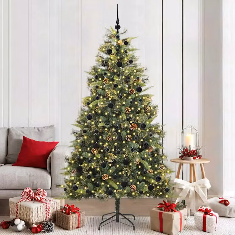 Albero di Natale artificiale pieghevole con coni vidaXL, Verde, Altezza: 210 cm, Larghezza: 120 cm