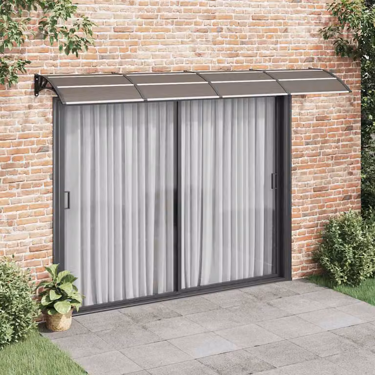 vidaXL Tettoia per Porta Moderna in Policarbonato Nero e Trasparente L: 350 cm, P: 75 cm