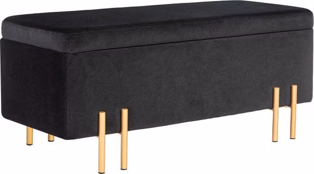 Pouf letto con spazio di archiviazione HOMCOM in metallo e legno di gomma, Nero, L 100 x P 40 x H 42 cm