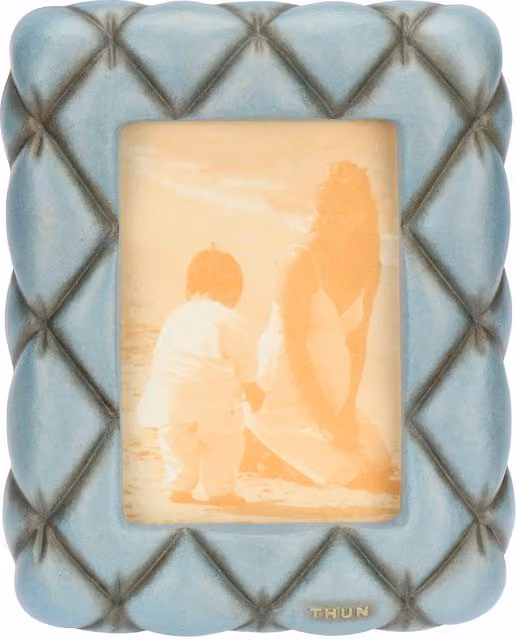 Portafoto Thun Plumé in ceramica blu con design geometrico per tavolo