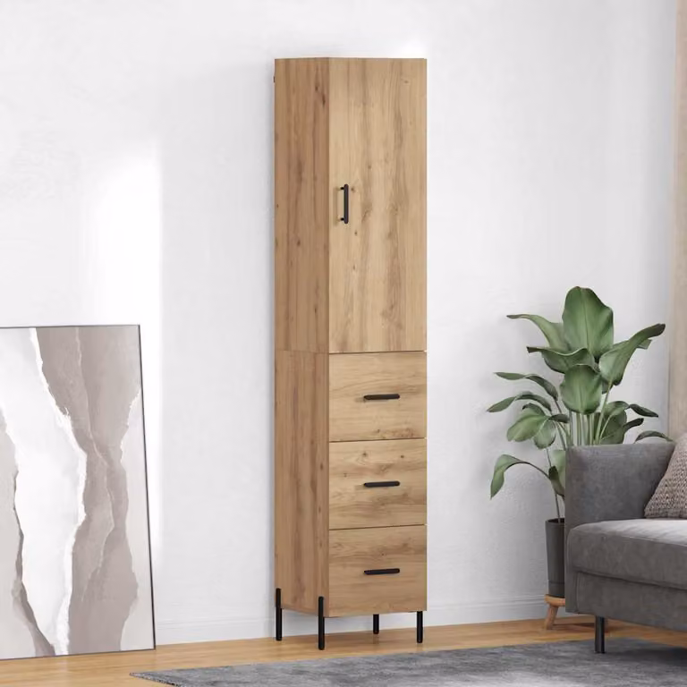 Credenza moderna vidaXL in rovere e metallo, colore marrone, L: 34,5 cm, P: 34 cm, H: 180 cm