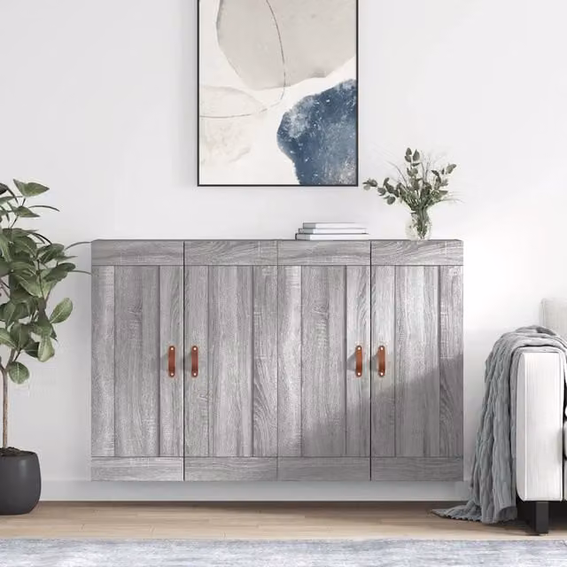 Set di 2 armadietti a parete vidaXL in legno multistrato grigio opaco con ante a battente e ripiani interni per bagno o uso moderno