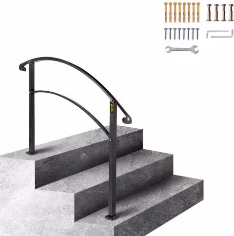 Corrimano per scale VEVOR in ferro battuto nero opaco, passamano regolabile per 3 gradini, design stabile con struttura in acciaio