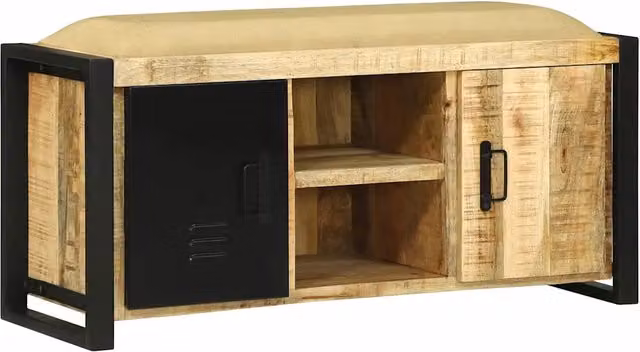 Panchina porta scarpe con armadio in legno di mango stile industrial vidaXL, marrone, L: 110 cm, P: 35 cm, H: 50 cm