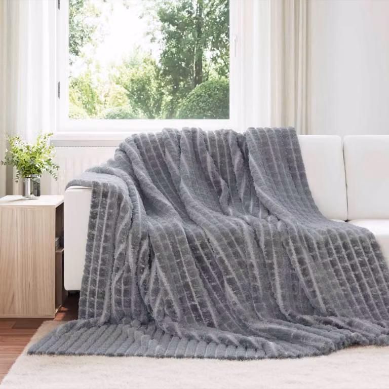 Set di 6 coperte in pile vidaXL grigie, morbide e lavabili, L 240 cm x P 220 cm