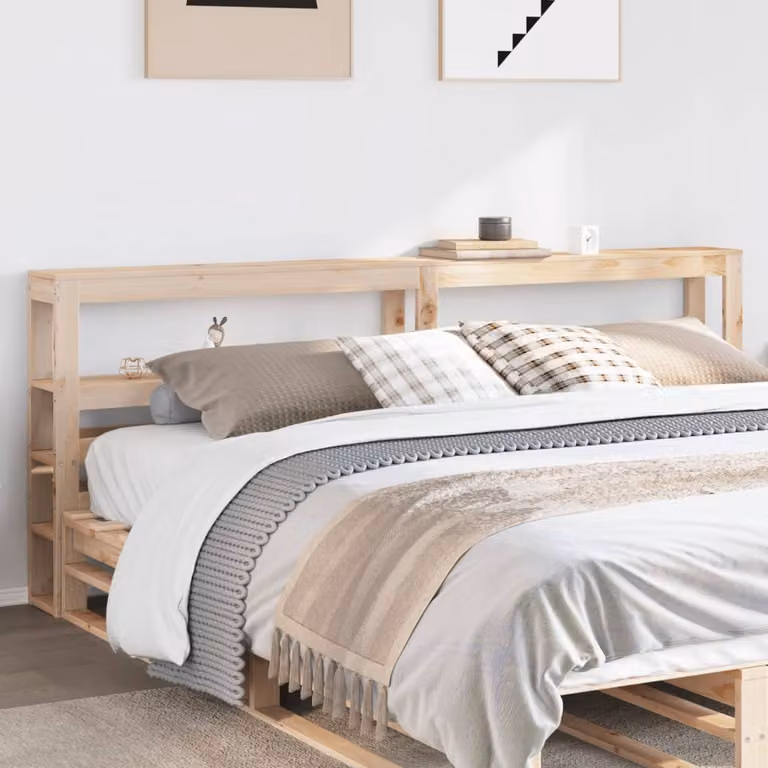 vidaXL Testiera con Ripiani Integrati in Legno Massello di Pino Marrone per Letto 180x200 cm